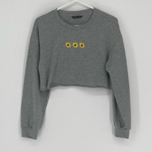 Shein Grey Cropped Sweat Shirt Women Size 6 - Picture 1 of 3